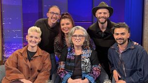 <p>Traitors Ireland cast members Anna, Pairic, Carla, Denis, and Diego pictured with comedian and actress Rosie O'Donnell. PIcture: RTÉ/Instagram.</p>