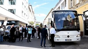 <p>Team bus parked outside the Republic of Ireland team hotel in Debrecen, Hungary. Picture: Stephen McCarthy/Sportsfile</p>