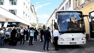 <p>Team bus parked outside the Republic of Ireland team hotel in Debrecen, Hungary. Picture: Stephen McCarthy/Sportsfile</p>