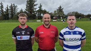 <p>St Nicks captain Eoghan Varian, referee Alan Hourihan and Kinsale captain Niall McCarthy before Saturday's Cork Premier JFC quarter-final at Shanbally. Pic: JJ Hurley.</p> <p>St Nicks captain Eoghan Varian, referee Alan Hourihan and Kinsale captain Niall McCarthy before Saturday's Cork Premier JFC quarter-final at Shanbally. Pic: JJ Hurley.</p>