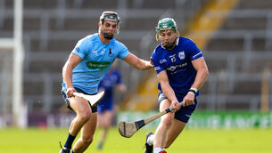 <p>Nenagh Éire Óg's Mason Cawley challenges Thurles Sarsfields' Darragh Stakelum in Saturday's Tipperary SHC semi final at Semple Stadium. Pic: Diarmuid Brennan/Sportsfocus</p>