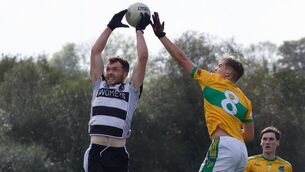 <p>HIGH AND MIGHTY: Fintan Fenner and Glanmire's Harry Cohan in an aerial battle. Picture: Anne Marie Cronin </p> <p>HIGH AND MIGHTY: Fintan Fenner and Glanmire's Harry Cohan in an aerial battle. Picture: Anne Marie Cronin </p>