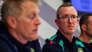<p>BLURRED LINES: Republic of Ireland manager Heimir Hallgrimsson and FAI CEO David Courell at the now infamous press conference at the Nagyerdei Stadion, in Debrecen, Hungary. Pic: INPHO/Ryan Byrne</p> <p>BLURRED LINES: Republic of Ireland manager Heimir Hallgrimsson and FAI CEO David Courell at the now infamous press conference at the Nagyerdei Stadion, in Debrecen, Hungary. Pic: INPHO/Ryan Byrne</p>