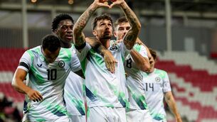 <p>Ireland's Troy Parrott celebrates after scoring his side's first goal of the match. Pic: INPHO/Ryan Byrne</p>