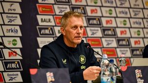 <p>TOP TABLE: Republic of Ireland head coach Heimir Hallgrimsson during a media conference after the UEFA Nations League B match against Israel at Nagyerdei Stadion in Debrecen, Hungary. Pic: Ben McShane/Sportsfile</p>