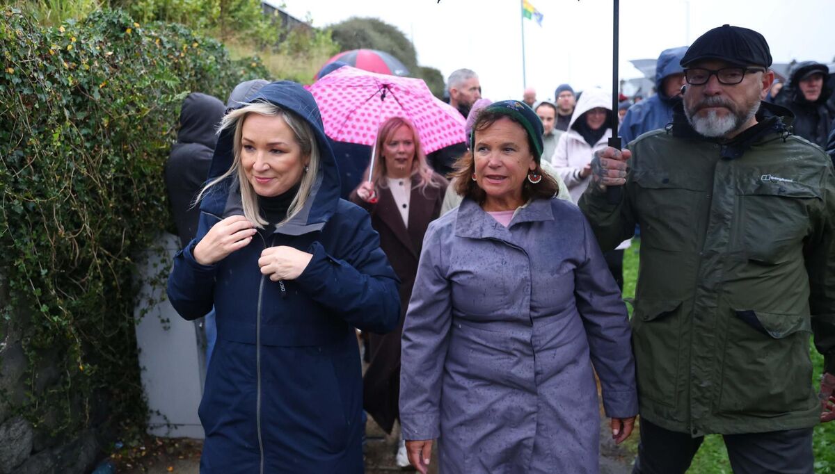 First Minister Michelle O’Neill MLA (left) and Sinn Féin president Mary Lou McDonald (centre) at the Garvaghy Road. Photo: Peter Morrison/PA Wire