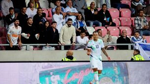 <p>Israel fans gesture towards Adam Idah of Ireland. Pic: INPHO/Ryan Byrne</p>
