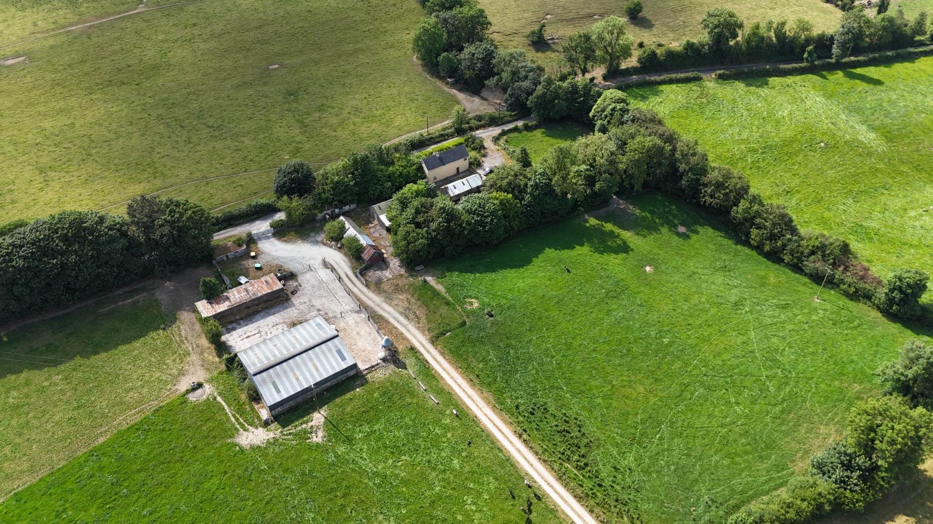 Aerial view of house and outbuildings at Thomastown, Kilfinane.