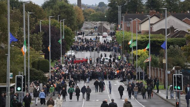 <p>Protesters blocking the Garvaghy Road on Sunday. Picture: Peter Morrison/PA Wire</p>