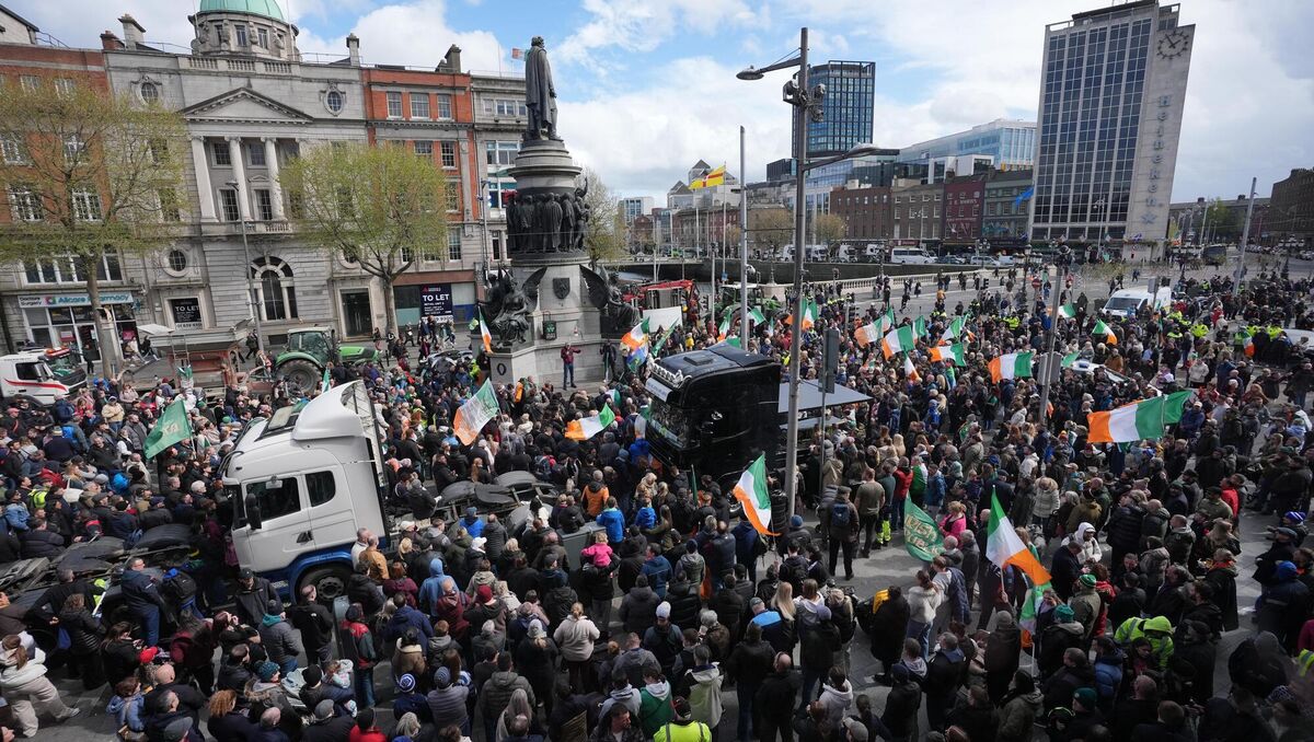 Protesters listen to speeches on O'Connell St during the national fuel protest in April. Picture: PA wire Protesters listen to speeches on O'Connell St during the national fuel protest in April. Picture: PA wire