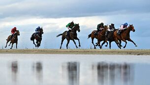 <p>Runners and riders in the Pride Of Place Maiden during the Laytown Races at Laytown in Meath this month, September 2026. Pic: David Fitzgerald/Sportsfile</p>