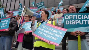 <p>Fórsa staff from Oberstown Child Detention Campus on the picket line outside the Department of Children and Equality in August. File picture: Niall Carson/PA</p> <p>Fórsa staff from Oberstown Child Detention Campus on the picket line outside the Department of Children and Equality in August. File picture: Niall Carson/PA</p>
