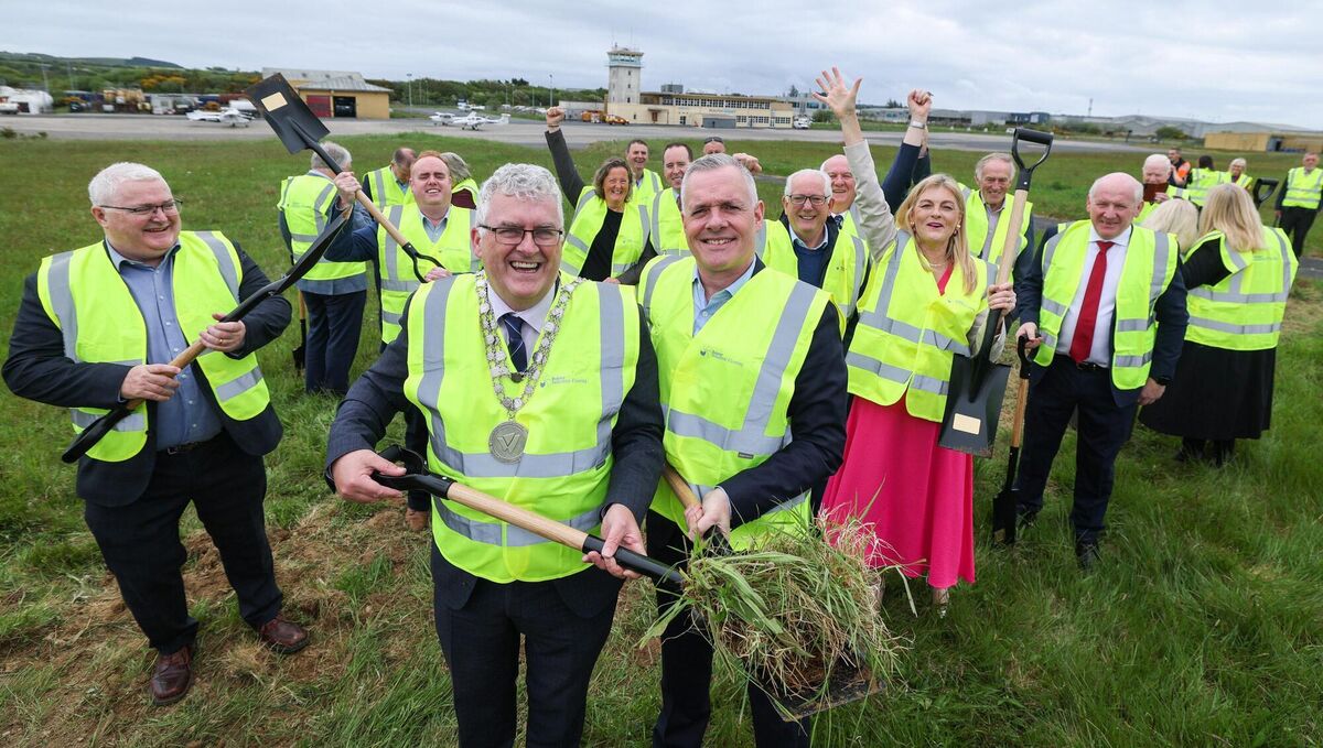 Waterford deputy mayor John Pratt with airport chief executive William Bolster at the sod-turning of the runway at Waterford Airport. Picture: Maxwells Waterford deputy mayor John Pratt with airport chief executive William Bolster at the sod-turning of the runway at Waterford Airport. Picture: Maxwells