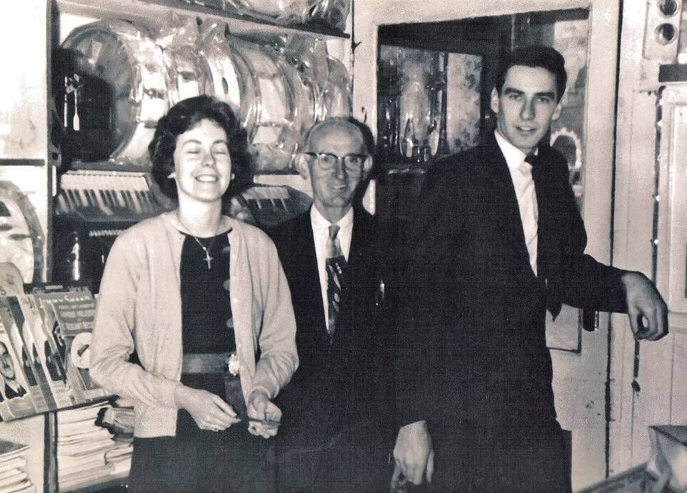 An image from Crowleys in the 1960s, with (right to left) Mick Crowley, family friend Seamus Long, and Mick's sister Eileen.  