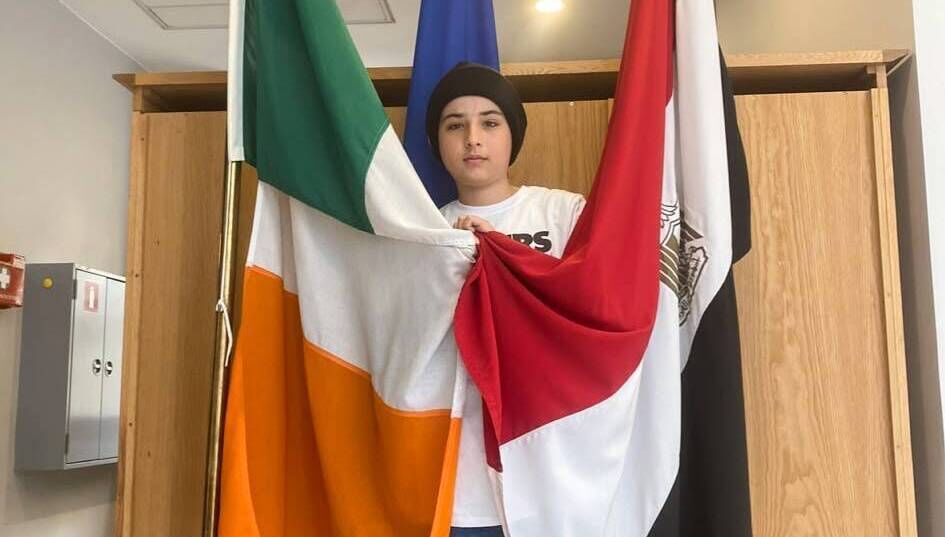 Faris Heeney with the Tricolour and Egyptian flag. Faris Heeney with the Tricolour and Egyptian flag.