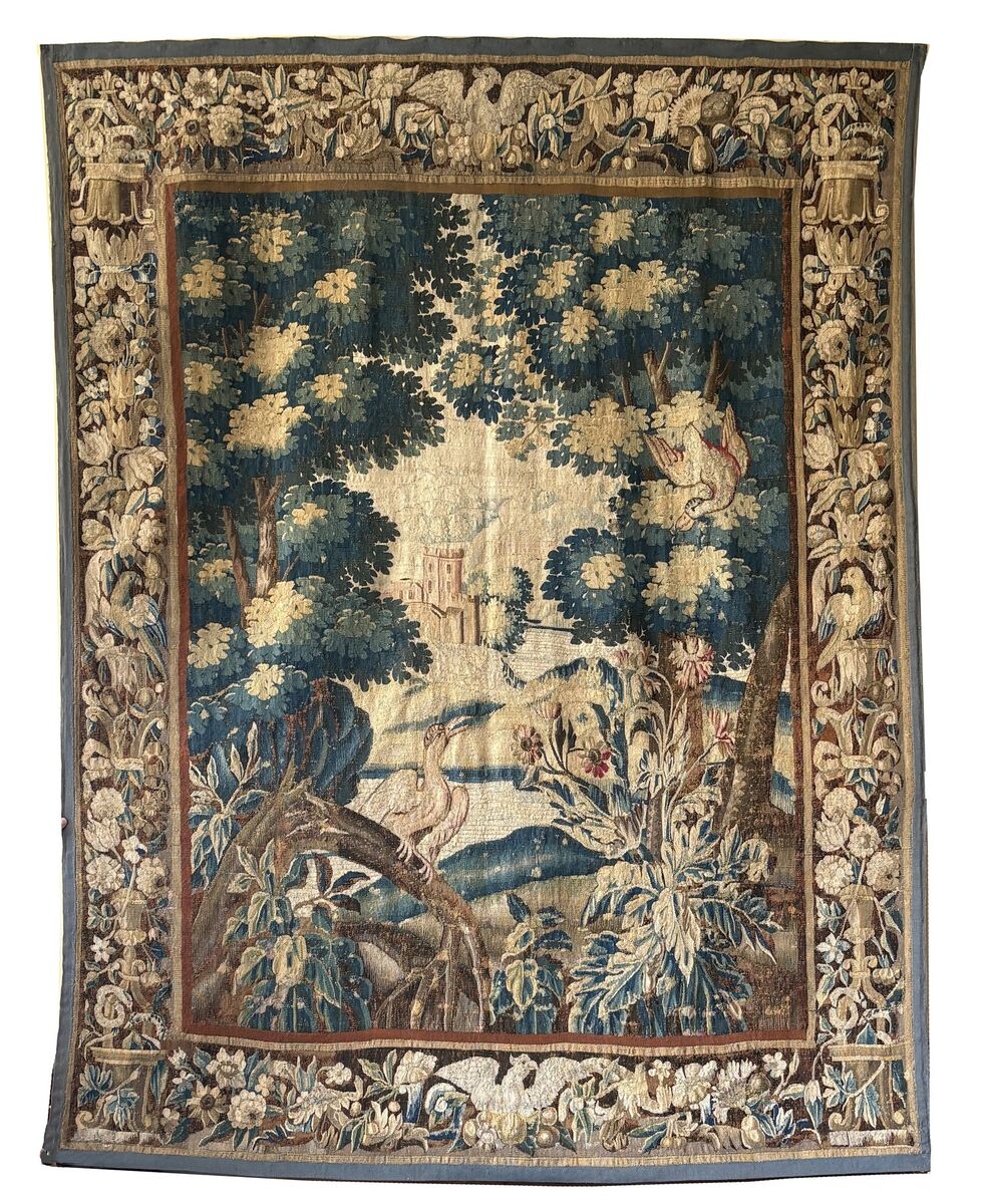 A 17th-century verdure tapestry. A 17th-century verdure tapestry.