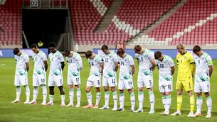 <p>The Ireland team during the Israel national anthem. Pic: Inpho</p> <p>The Ireland team during the Israel national anthem. Pic: Inpho</p>