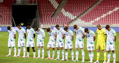 The Ireland team during the Israel national anthem 27/9/2026