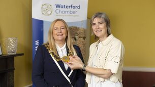<p>New president of Waterford Chamber, Marian Walsh, takes the chain of office from outgoing president Eadaoin Carrick. Picture: Patrick Browne</p> <p>New president of Waterford Chamber, Marian Walsh, takes the chain of office from outgoing president Eadaoin Carrick. Picture: Patrick Browne</p>