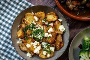Roast Baby Potatoes with Preserved Lemon Dressing & Feta