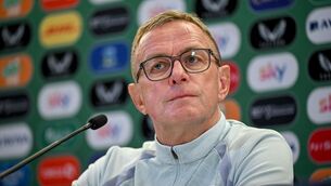 <p>Head coach Ralf Rangnick during the Austria media conference at the Aviva Stadium in Dublin. Pic: Paul Phelan/Sportsfile</p>