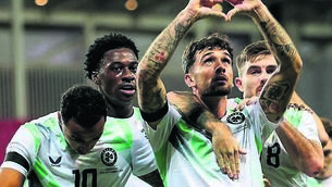 <p>Ireland's Troy Parrott celebrates after scoring his sides first goal of his side's first fixture against Israel in this Nations League international window. Picture: Ryan Byrne/Inpho</p>