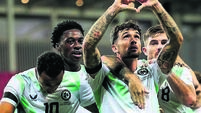 Troy Parrott celebrates after scoring his sides first goal of the match 27/9/2026