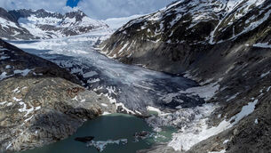 A lake of meltwater on the tongue of the Rhone glacier near Goms, Switzerland (Matthias Schrader/AP) A lake of meltwater on the tongue of the Rhone glacier near Goms, Switzerland (Matthias Schrader/AP)