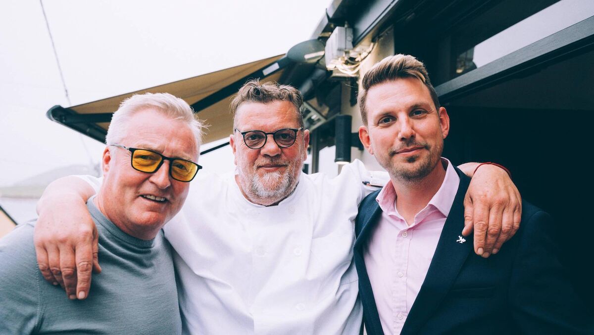 Pearse Flynn, shareholder of the Flynn Cush Hospitality Group at the Salty Dog restaurant in Ballycotton with Fred Desormeaux, executive chef, and Oliver Falter, general manager and managing director.
