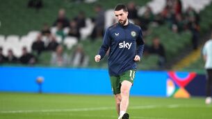 <p>Republic of Ireland's Finn Azaz warming up prior to kick-off. Pic: Brian Lawless/PA Wire.</p>