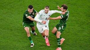 <p>Sasa Kalajdzic of Austria in action against John Egan, left, and Jayson Molumby of Republic of Ireland. Pic: Sam Barnes/Sportsfile</p> <p>Sasa Kalajdzic of Austria in action against John Egan, left, and Jayson Molumby of Republic of Ireland. Pic: Sam Barnes/Sportsfile</p>