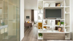 <p>Use bookshelves to break up the space. Photo: Max Vakhtbovych </p> <p>Use bookshelves to break up the space. Photo: Max Vakhtbovych </p>