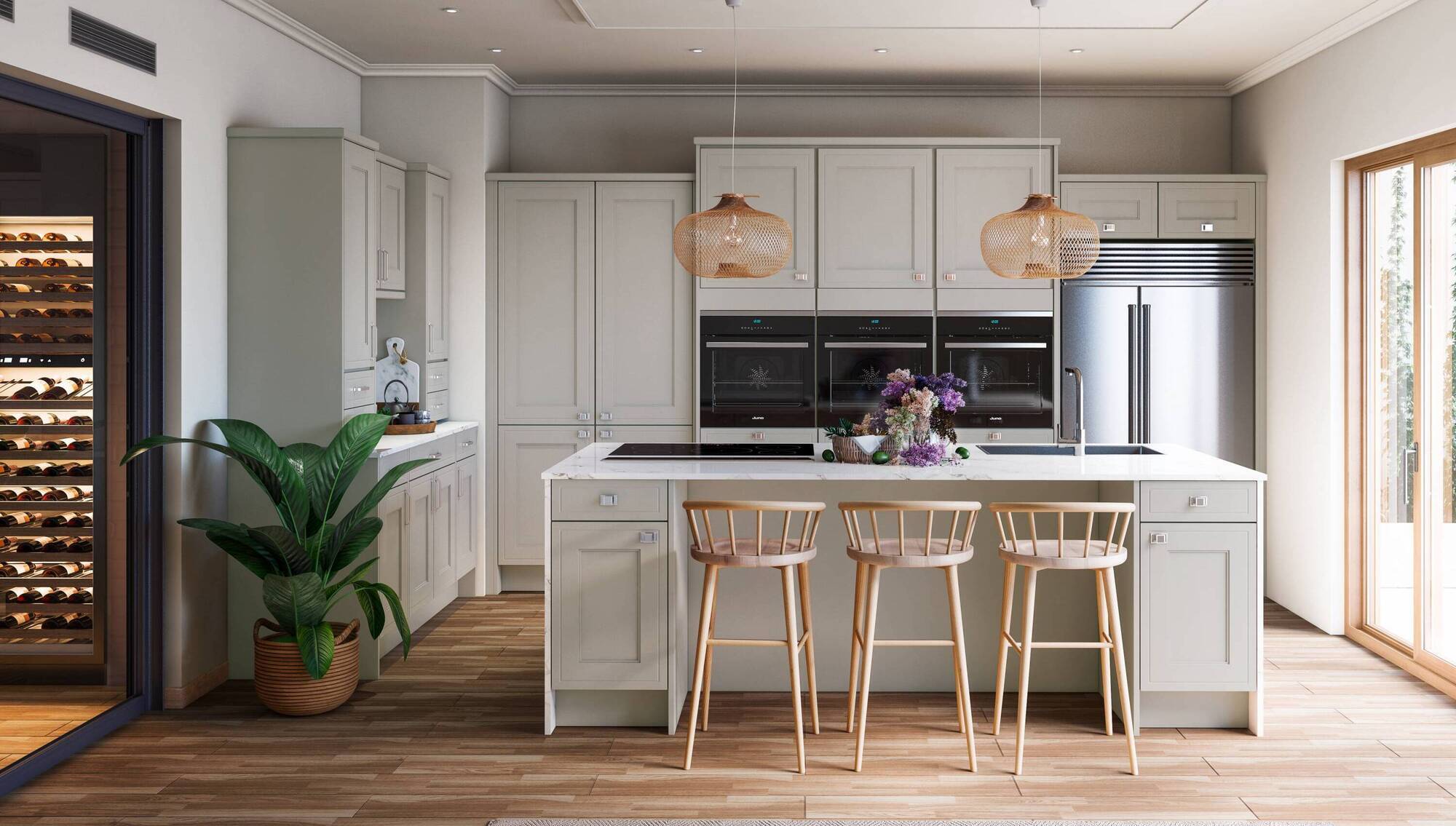Beguiling blends: Give your new home a kitchen that blends traditional character with a more modern feel, like this Woodie’s Shrewsbury kitchen. 