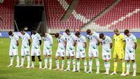 The Ireland team during the Israel national anthem 27/9/2026