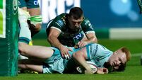 Ciaran Frawley scores a try despite Matt Gallagher 2/10/2026