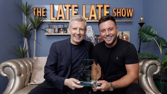 <p>Nathan Carter was announced as the new Late Late Show Hall of Fame inductee on Friday night's show. Picture: RTÉ.</p>