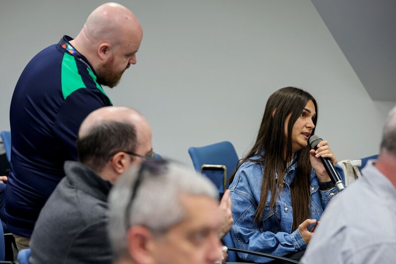 Israeli journalist asks a question to Manager Heimir Hallgrímsson. Pic: Ryan Byrne/Inpho