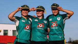 <p>RISING STARS: Ireland debutants Alana McInerney, Sophie Barrett and Kate Jordan with their caps after winning on their debut. Pic: ©INPHO/Ben Brady</p> <p>RISING STARS: Ireland debutants Alana McInerney, Sophie Barrett and Kate Jordan with their caps after winning on their debut. Pic: ©INPHO/Ben Brady</p>