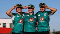 Alana McInerney, Sophie Barrett and Kate Jordan with their caps after winning on their debut 3/10/2026