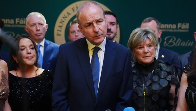 <p>Micheál Martin speaking at the Fianna Fáil Cairde Fáil dinner. Picture: Brian Lawless/PA Wire</p>