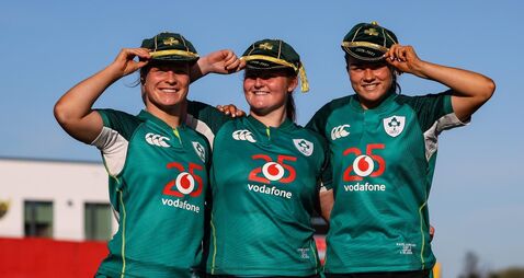 Alana McInerney, Sophie Barrett and Kate Jordan with their caps after winning on their debut 3/10/2026