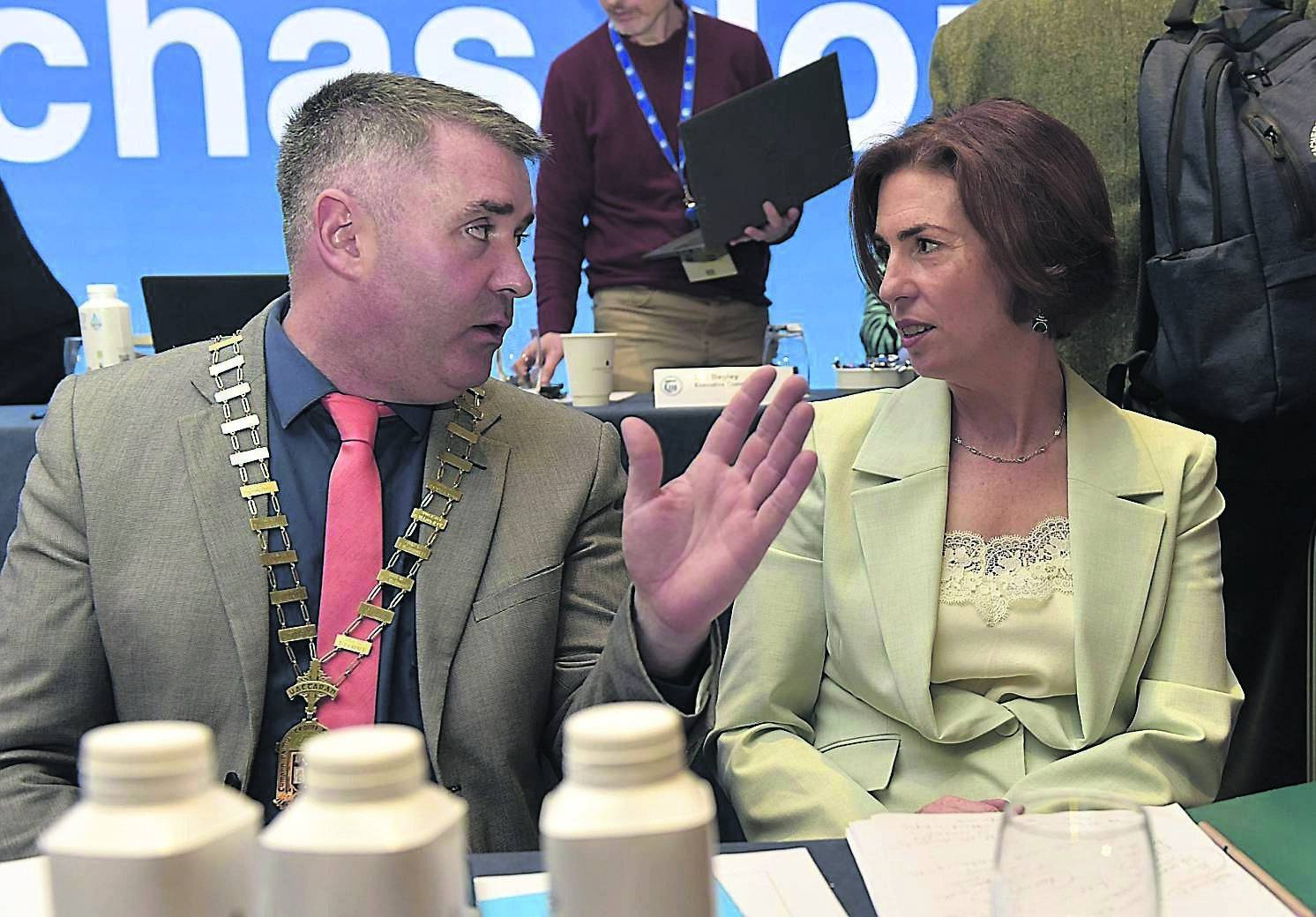 Teachers' Union of Ireland president Anthony Quinn and minister for education Hildegarde Naughton. Next Monday, TUI members will join their colleagues in industrial action. Picture Tommy Clancy