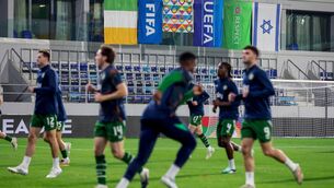 <p>A view of the Ireland and Israel flags during the warm up ahead of the match. Pic ©INPHO/Ryan Byrne</p> <p>A view of the Ireland and Israel flags during the warm up ahead of the match. Pic ©INPHO/Ryan Byrne</p>