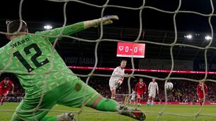 <p>Denmark's Rasmus Hojlund (centre) scores his sides first goal from the penalty spot. Pic: Nick Potts/PA Wire.</p> <p>Denmark's Rasmus Hojlund (centre) scores his sides first goal from the penalty spot. Pic: Nick Potts/PA Wire.</p>