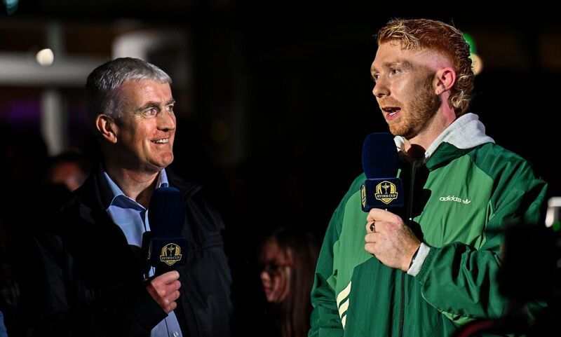 Limerick hurling manager John Kiely and player Cian Lynch are interviewed during the Ryder Cup Live at the Castle event at King John's Castle in Limerick. Picture: Seb Daly/Sportsfile Limerick hurling manager John Kiely and player Cian Lynch are interviewed during the Ryder Cup Live at the Castle event at King John's Castle in Limerick. Picture: Seb Daly/Sportsfile
