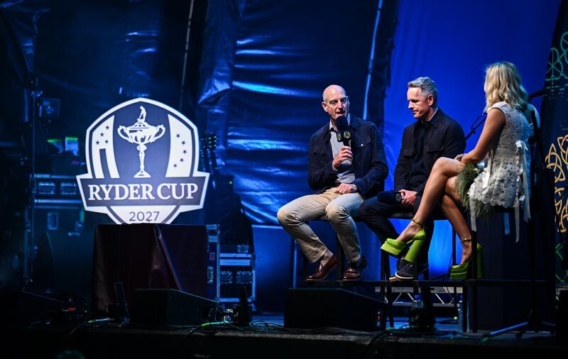 MC Louise Cantillon interviewing Team US captain Jim Furyk and Team Europe captain Luke Donald during the Ryder Cup Live at the Castle event at King John's Castle in Limerick. Picture: Seb Daly/Sportsfile MC Louise Cantillon interviewing Team US captain Jim Furyk and Team Europe captain Luke Donald during the Ryder Cup Live at the Castle event at King John's Castle in Limerick. Picture: Seb Daly/Sportsfile