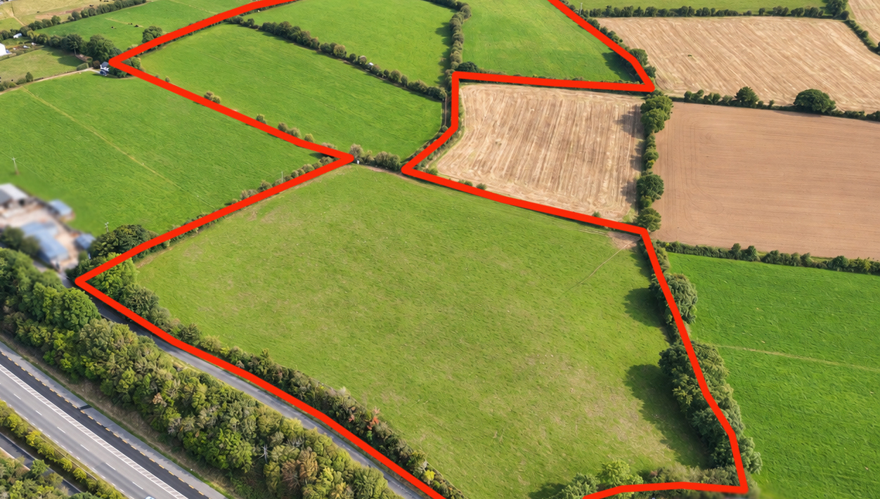 Marked aerial photo of the 23-acre farm at Shanbogh Upper, New Ross.