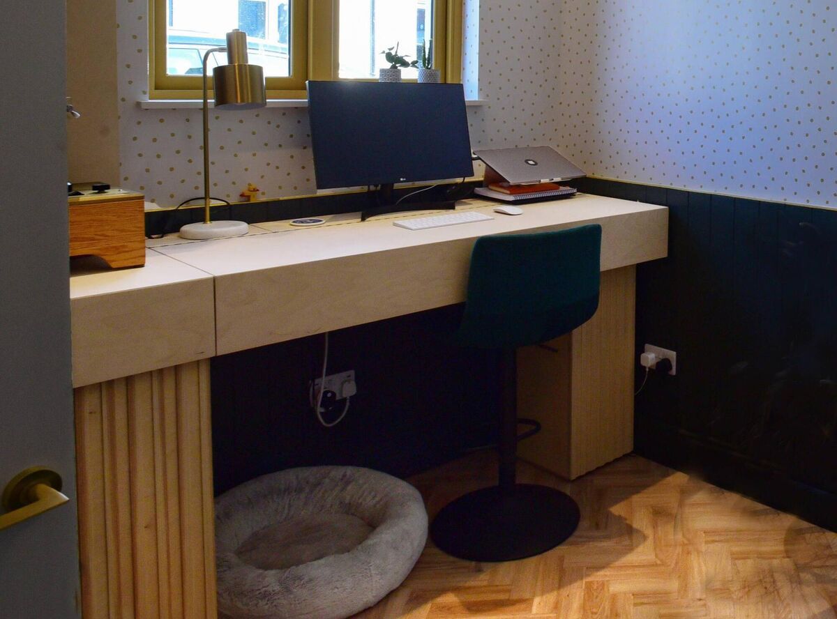 A custom-made desk with a piano inside in Jennifer Sheahan's home office. Picture: Moya Nolan A custom-made desk with a piano inside in Jennifer Sheahan's home office. Picture: Moya Nolan