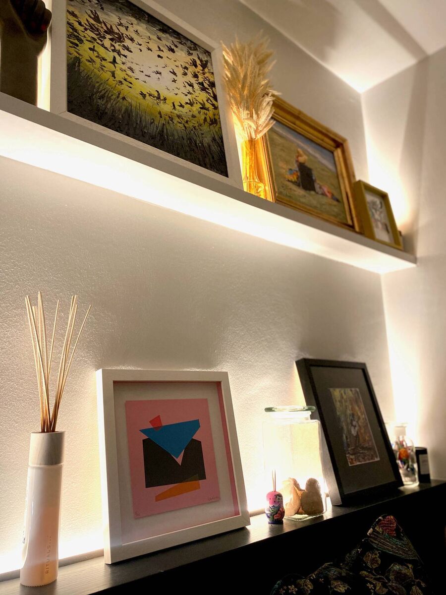 Art by Tina Reid, above left, and Luke Reidy, below left, in Jennifer Sheahan's home. Art by Tina Reid, above left, and Luke Reidy, below left, in Jennifer Sheahan's home.