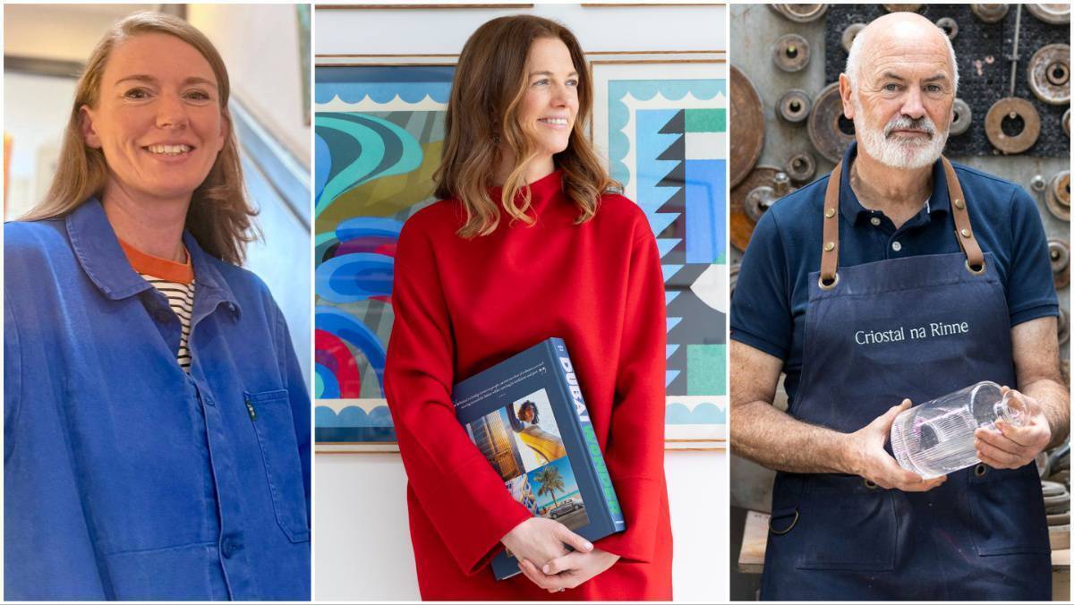 Art curator Rachel Earley, designer Julianne Kelly, and glass-cutter Eamonn Terry. 